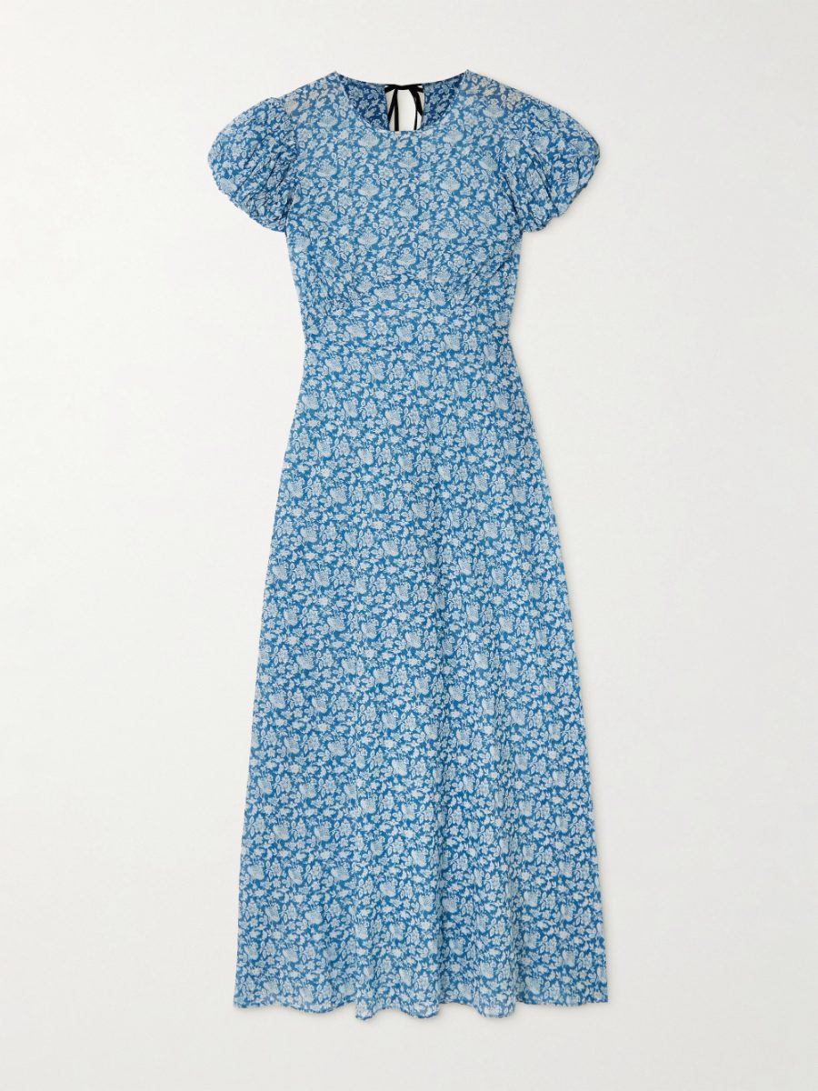 Romina tie-detailed floral-print organic cotton-voile midi dress