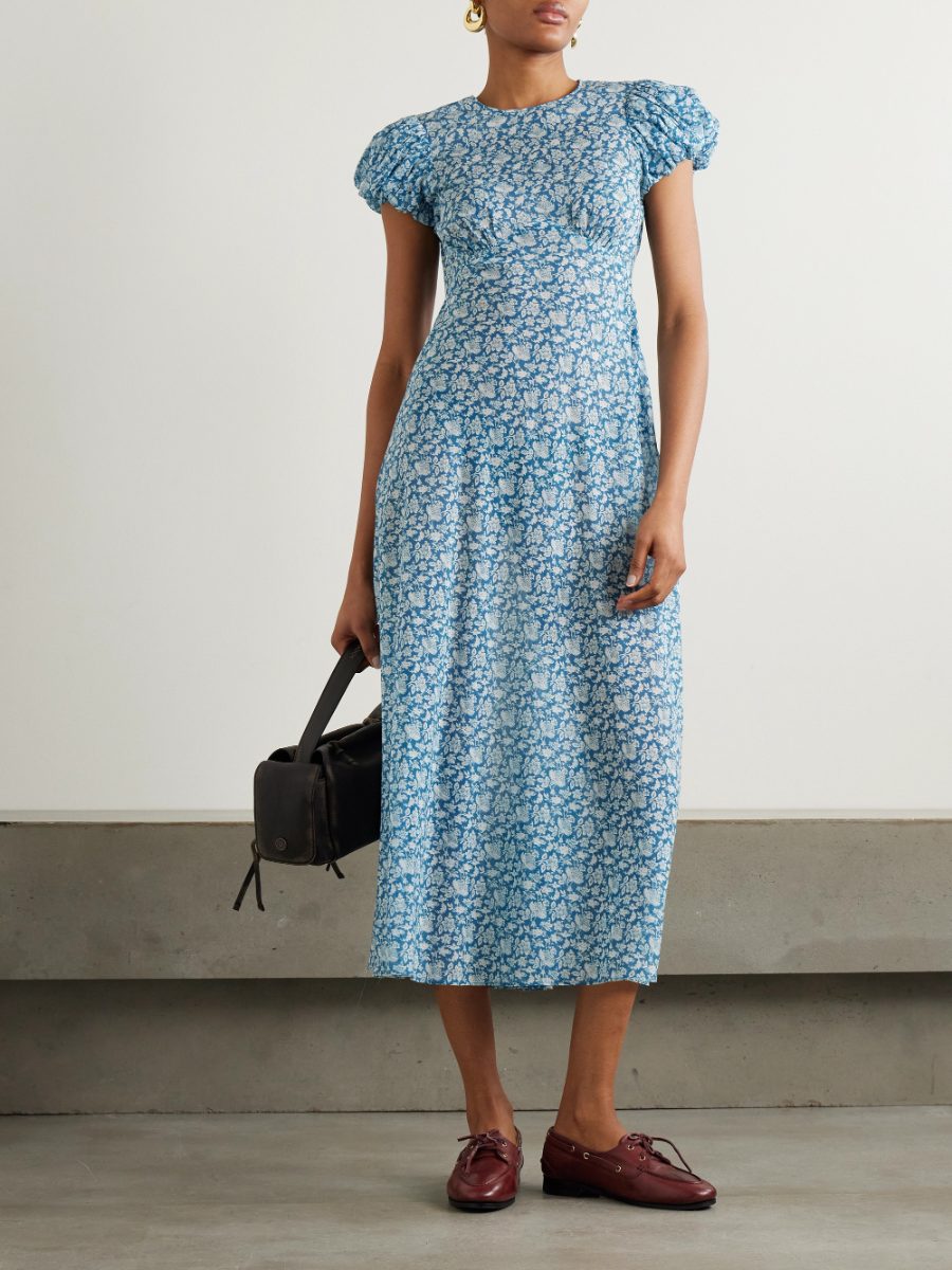 Romina tie-detailed floral-print organic cotton-voile midi dress
