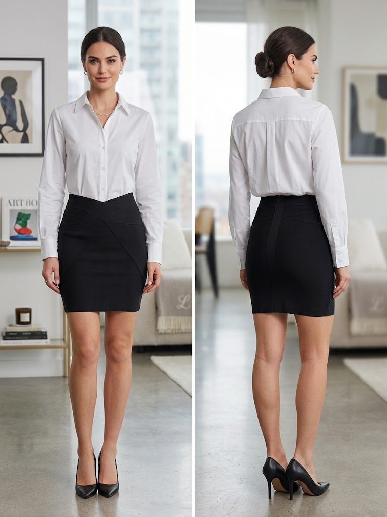 Black Fitted Mini Skirt with Crisscross Front Panel