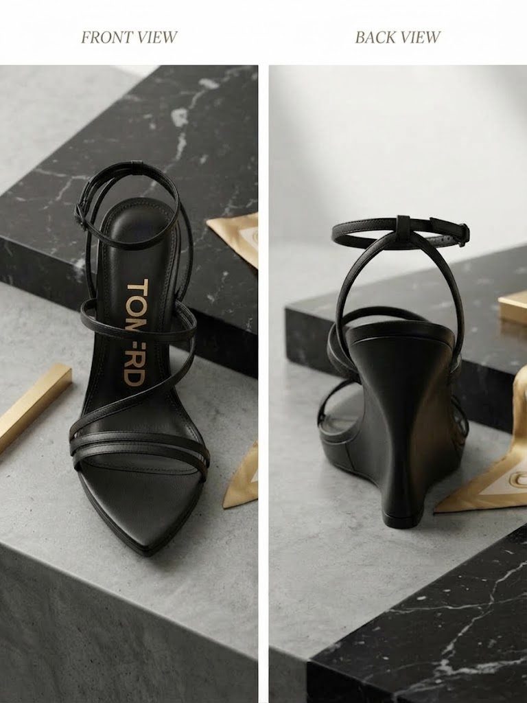 Tom Ford Pointed-Toe Wedge Sandals – Black Leather