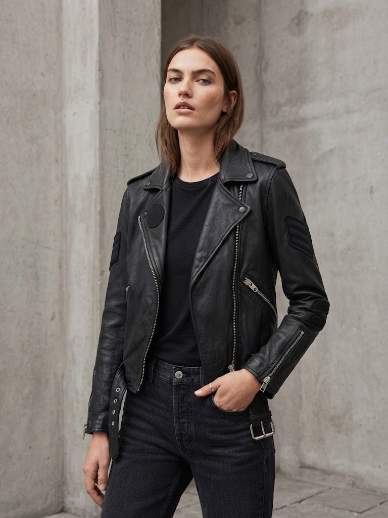 AllSaints College Biker Leather Jacket – Black